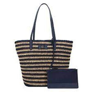 NWT Lauren Ralph Lauren Leather Trim Straw Large Brie Tote Bag